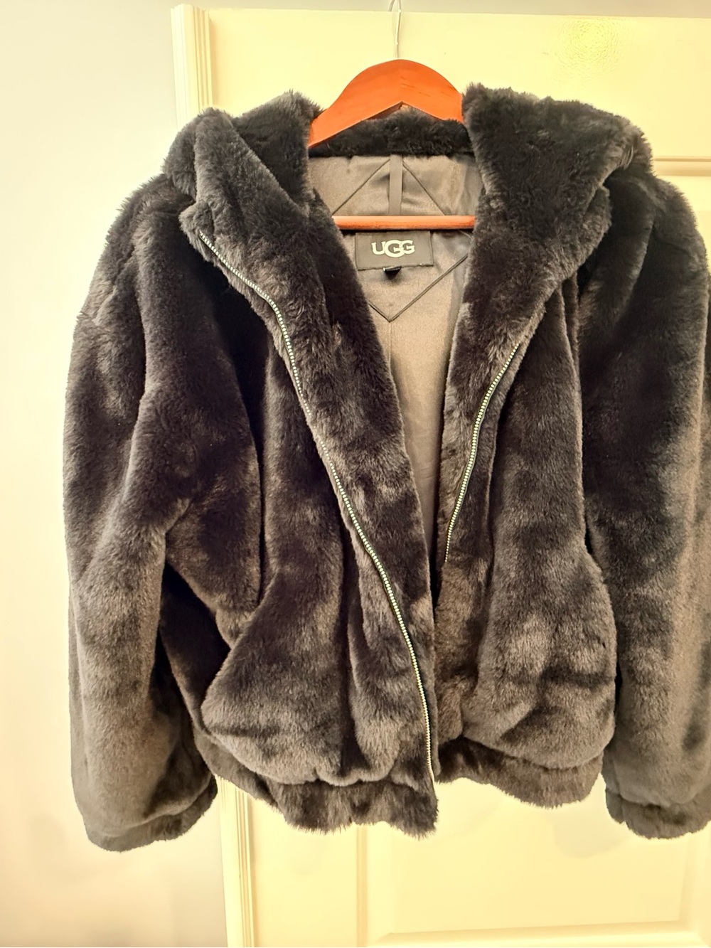 UGG Faux-Fur Hooded Teddy Jacket - Black